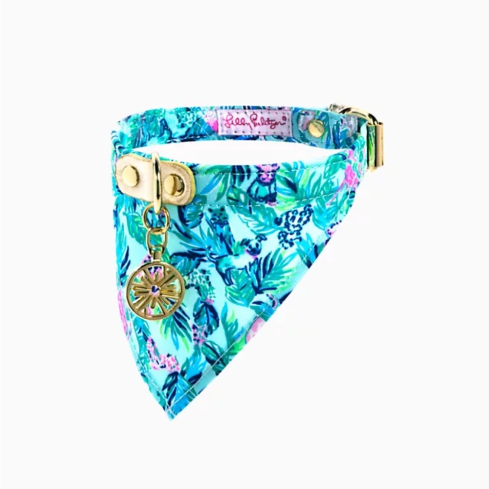NWT LILLY PULITZER LEATHER AND CANVAS DOG COLLAR WITH BANDANA SIZE S/M or M/L